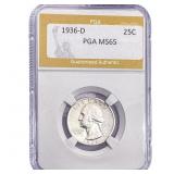1936-D Washington Silver Quarter PGA MS65