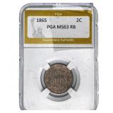 1865 Two Cent Piece PGA MS63 RB
