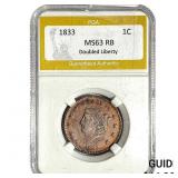 1833 Coronet Head Large Cent PGA MS63 RB Dbl Liber
