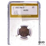 1922 No D Wheat Cent PGA AU50