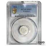 1866 Frankfurt Silver 3 Kreuzer PCGS MS67