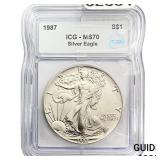 1987  ICG MS70 $1 Silver 1OZ SE