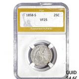 1858-S Seated Liberty Quarter PGA VF25