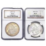 [2 Coins] 1884-O Morgan Silver Dollar NGC MS64-65