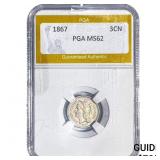 1867 Nickel Three Cent PGA MS62