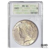 1922 Silver Peace Dollar ANACS MS63