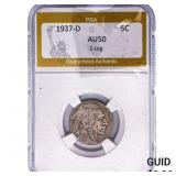 1937-D Buffalo Nickel PGA AU50 3-Leg