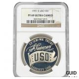 1991-S USO 50th Anniversary .7734oz Silver $1 NGC