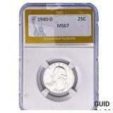 1940-D Washington Silver Quarter PGA MS67