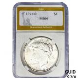 1922-D Silver Peace Dollar PGA MS64