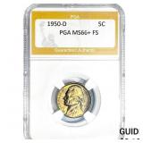 1950-D Jefferson Nickel PGA MS66+ FS