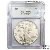 1987  ICG MS70 $1 Silver 1OZ SE