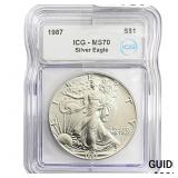 1987 SE ICG MS70 $1 Silver 1oz SE