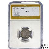 1811/09 Capped Bust Dime PGA VF35
