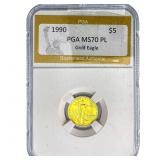 1990 1/10oz $5 Gold Eagle PGA MS70 PL