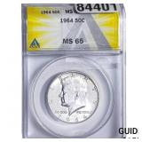 1964 Kennedy Half Dollar ANACS MS65