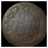 1765 Russia Catherine II Copper 5 Kopecks  NEARLY