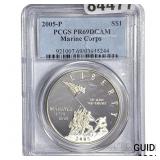 2005 Sliver $1 Marine Corps PCGS PR69 DCAM