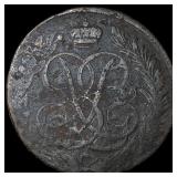 1762 Russia Catherine II Copper 5 Kopecks  NEARLY