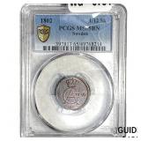 1802 Sweden Copper 1/12 Skilling PCGS MS65 BN