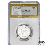 1938-S Washington Silver Quarter PGA MS64