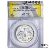 1965 Civil War Centennial Ag Heraldic Art Medal AN