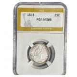 1891 Seated Liberty Quarter PGA MS66