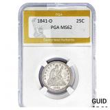 1841-O Seated Liberty Quarter PGA MS62