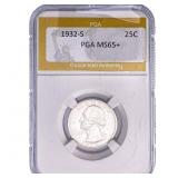 1932-S Washington Silver Quarter PGA MS65+