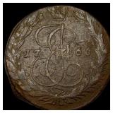 1766 Russia Catherine II Copper 5 Kopecks  NEARLY