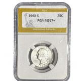 1940-S Washington Silver Quarter PGA MS67+