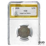 1806 Draped Bust Half Cent PGA VG8 Large 6 w/ Stem