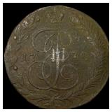 1770 Russia Catherine II Copper 5 Kopecks  NEARLY