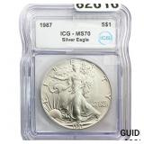 1987  ICG MS70 $1 Silver 1OZ SE