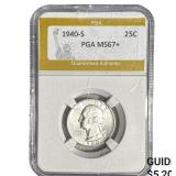 1940-S Washington Silver Quarter PGA MS67+