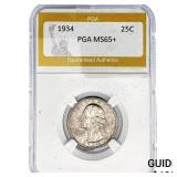 1934 Washington Silver Quarter PGA MS65+