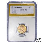 1909 VDB Wheat Cent PGA MS65 RD