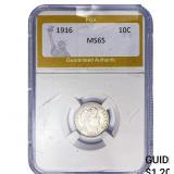 1916 Barber Dime PGA MS65