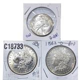 [3 Coins] 1883-1947 Morgan $1s & Walking Lib. 50C