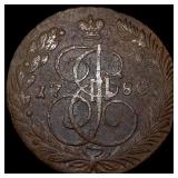 1780 Russia Catherine II Copper 5 Kopecks  NEARLY