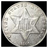 1860 Silver Three-Cent Piece NEARLY UNCIRCULATED