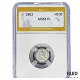 1862 Seated Liberty Half Dime PGA MS63 PL