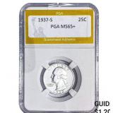 1937-S Washington Silver Quarter PGA MS65+
