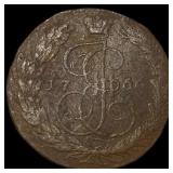 1766 Russia Catherine II Copper 5 Kopecks  NEARLY