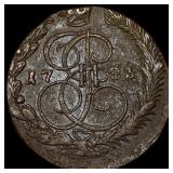 1783 Russia Catherine II Copper 5 Kopecks  NEARLY