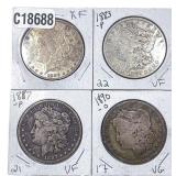 [4 Coins] 1883-1890 Morgan Silver Dollar