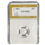 1861 Silver Three Cent PGA MS62