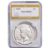 1924 Silver Peace Dollar PGA MS65+