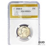 1936-D Washington Silver Quarter PGA MS65+