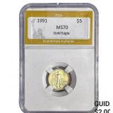 1991 1/10oz $5 Gold Eagle PGA MS70